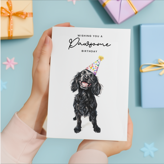 Cocker Spaniel Birthday Card – Cute Dog Lover Card with Party Hat – Pawsome Birthday Greeting Card for Dog Owners