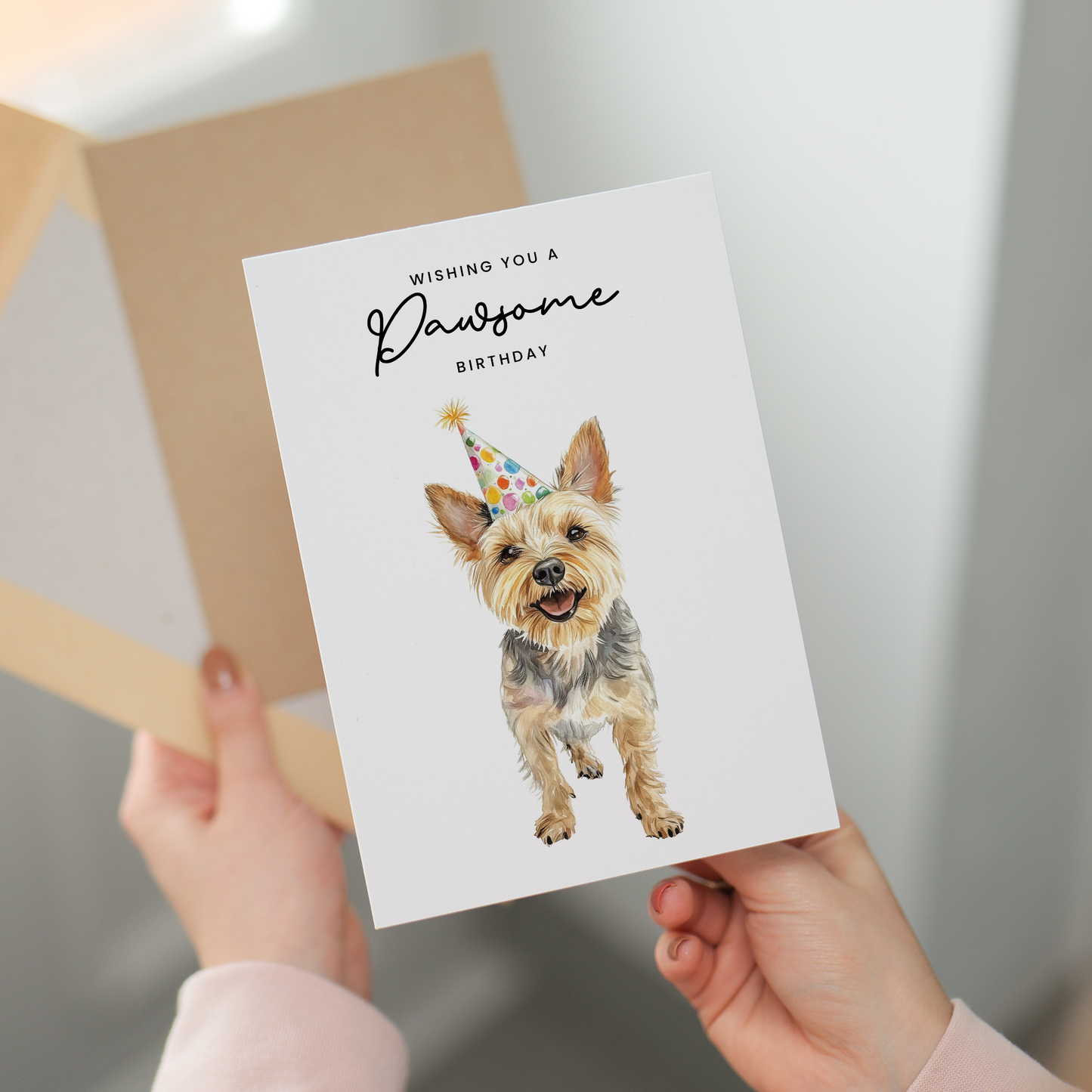 Yorkshire Terrier Birthday Card – Cute Dog Lover Card with Party Hat – Pawsome Birthday Greeting Card for Dog Owners