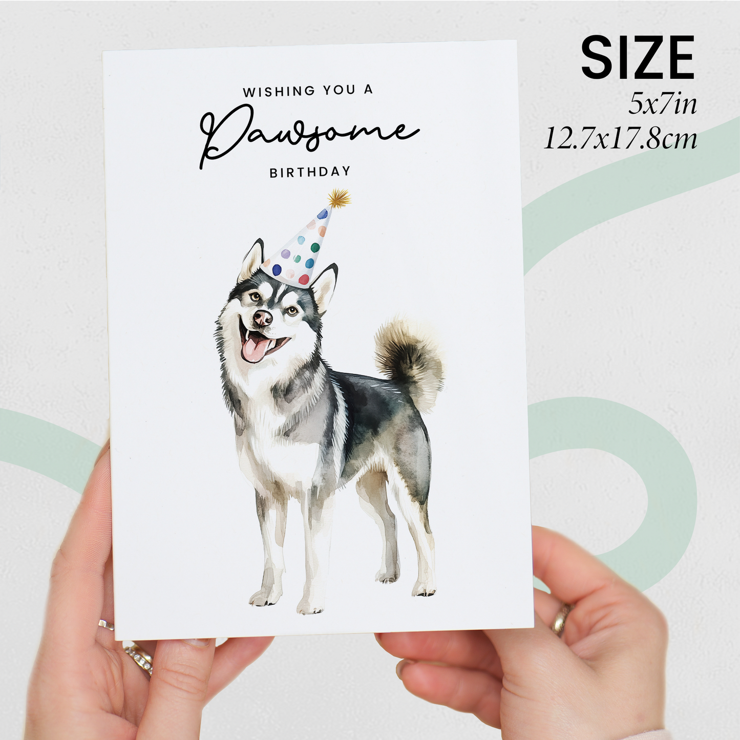 Husky Birthday Card – Cute Dog Lover Card with Party Hat – Pawsome Birthday Greeting Card for Dog Owners