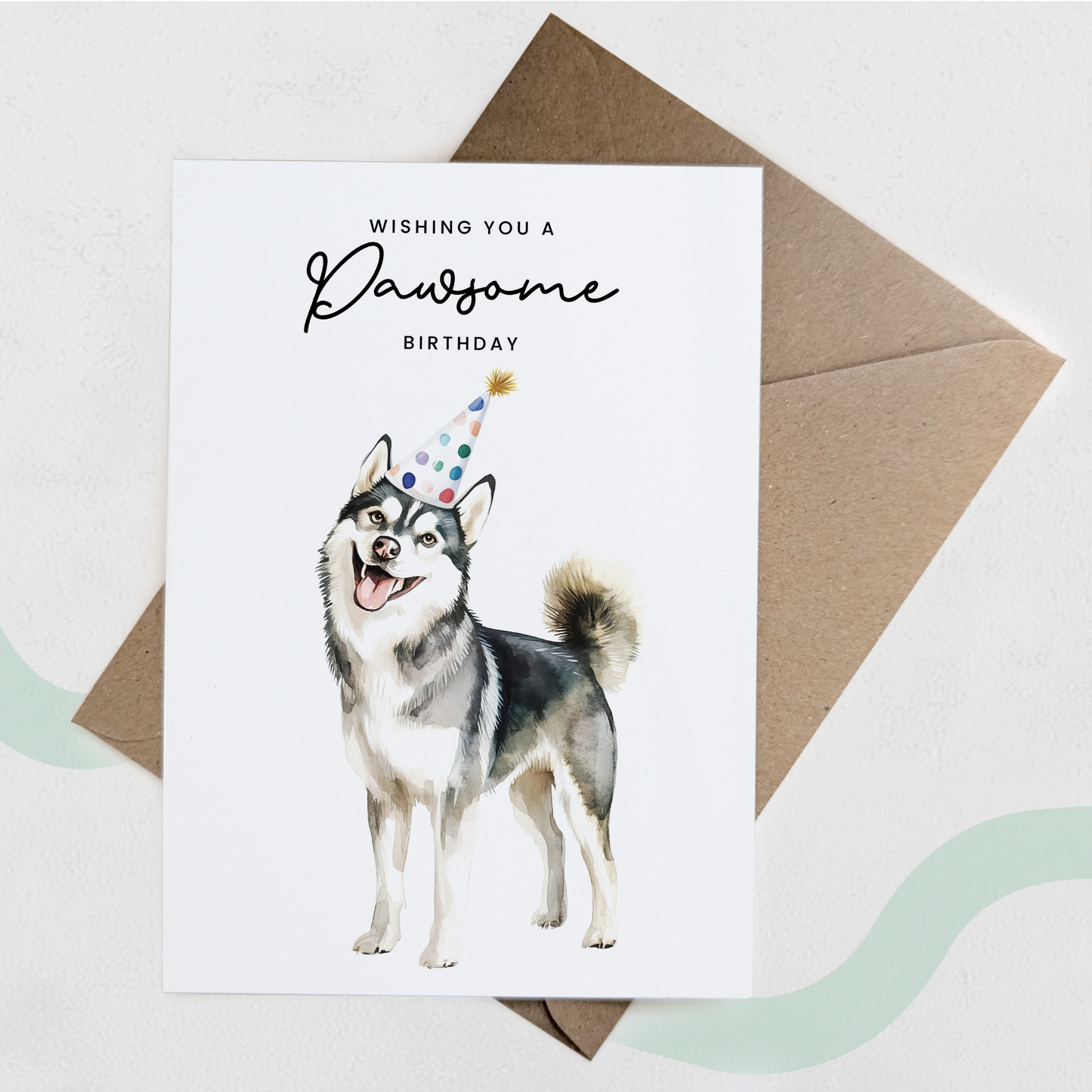 Husky Birthday Card – Cute Dog Lover Card with Party Hat – Pawsome Birthday Greeting Card for Dog Owners