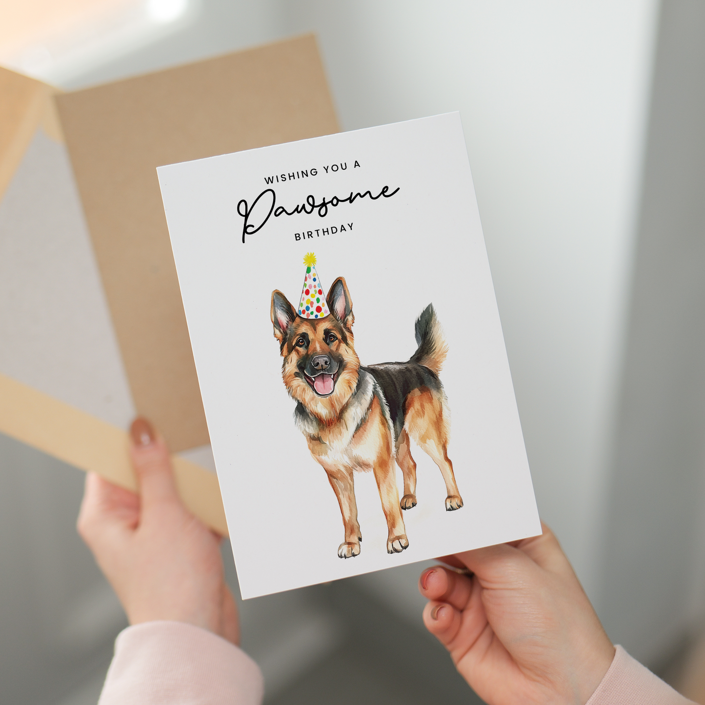 German Shepherd Birthday Card – Cute Dog Lover Card with Party Hat – Pawsome Birthday Greeting Card for Dog Owners
