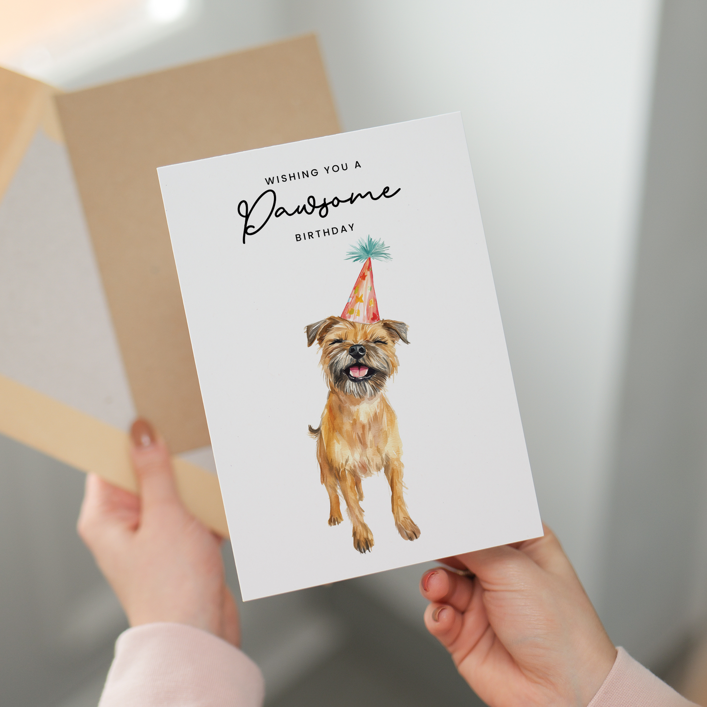 Border Terrier Birthday Card – Cute Dog Lover Card with Party Hat – Pawsome Birthday Greeting Card for Dog Owners