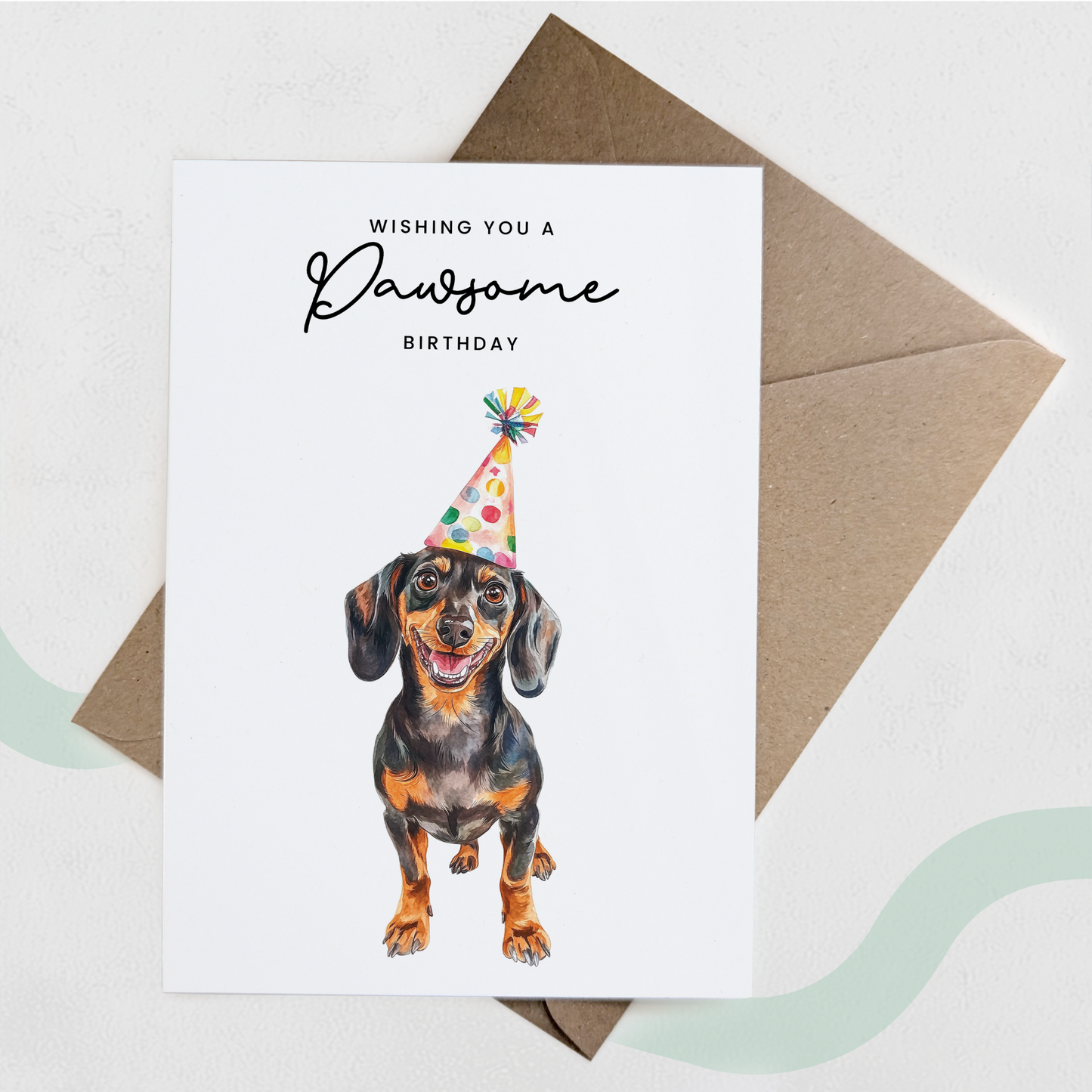 Dachshund Birthday Card – Sausage Dog Lover Card with Party Hat – Pawsome Birthday Greeting Card for Dog Owners