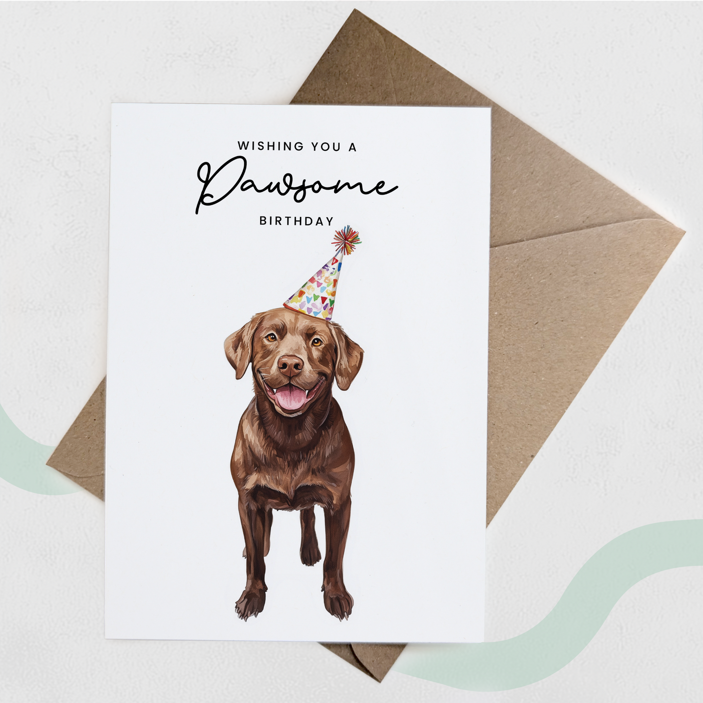 Chocolate Labrador Birthday Card – Cute Dog Lover Card with Party Hat – Pawsome Birthday Greeting Card for Dog Owners