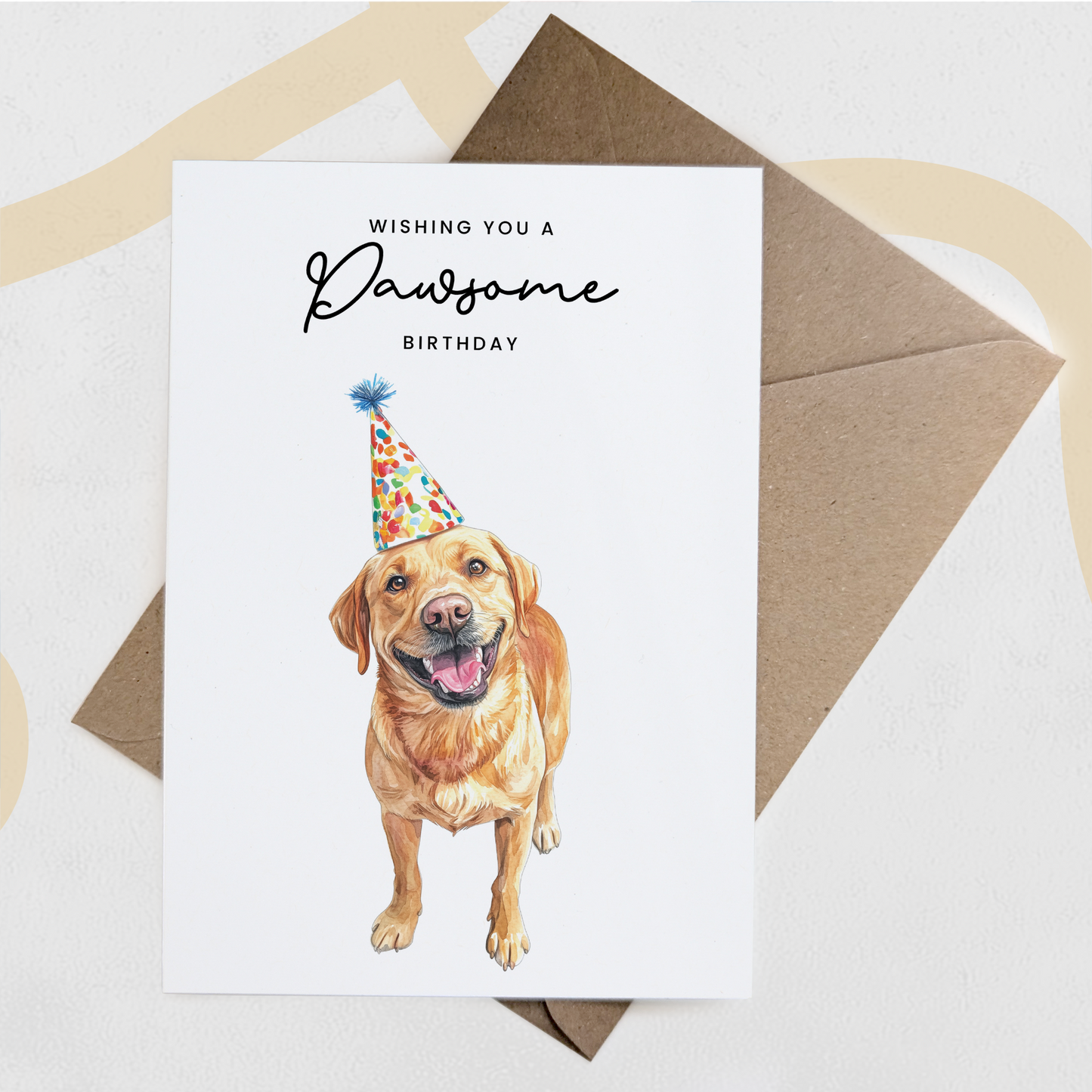 Yellow Labrador Birthday Card – Cute Dog Lover Card with Party Hat – Pawsome Birthday Greeting Card for Dog Owners