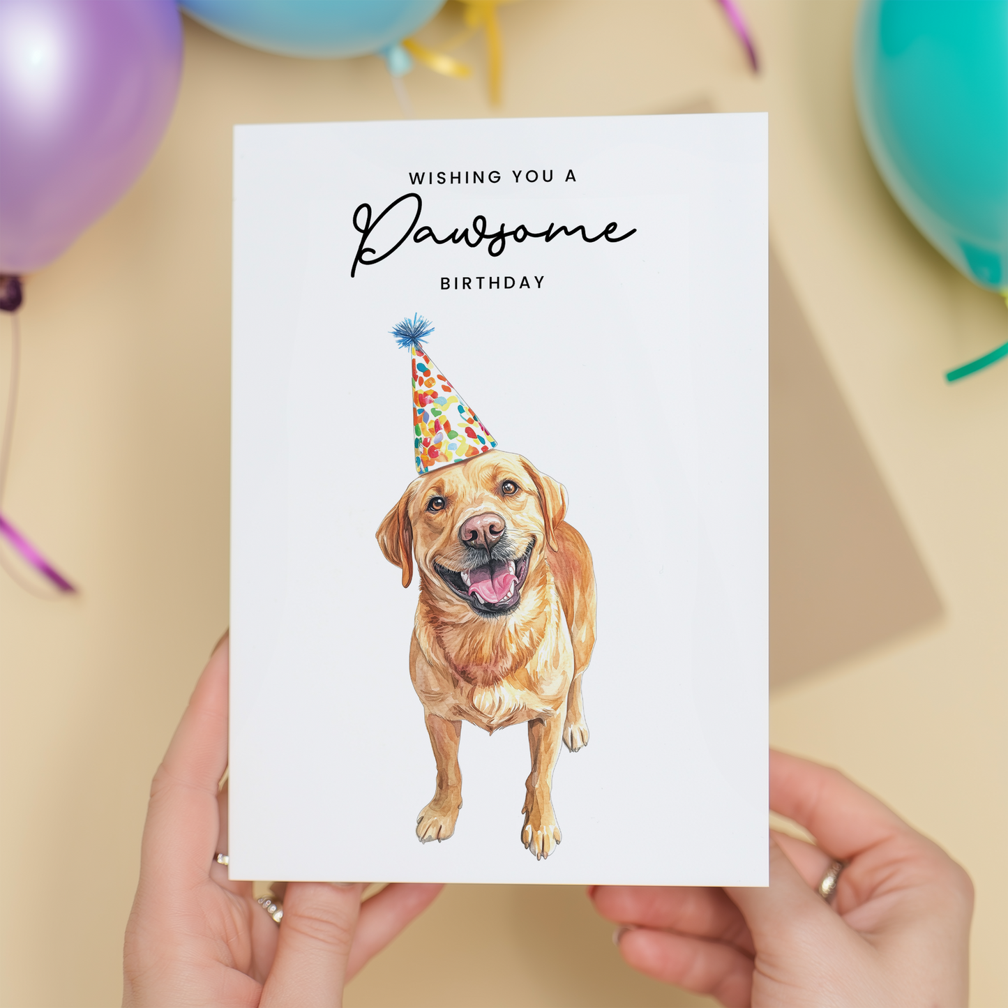 Yellow Labrador Birthday Card – Cute Dog Lover Card with Party Hat – Pawsome Birthday Greeting Card for Dog Owners