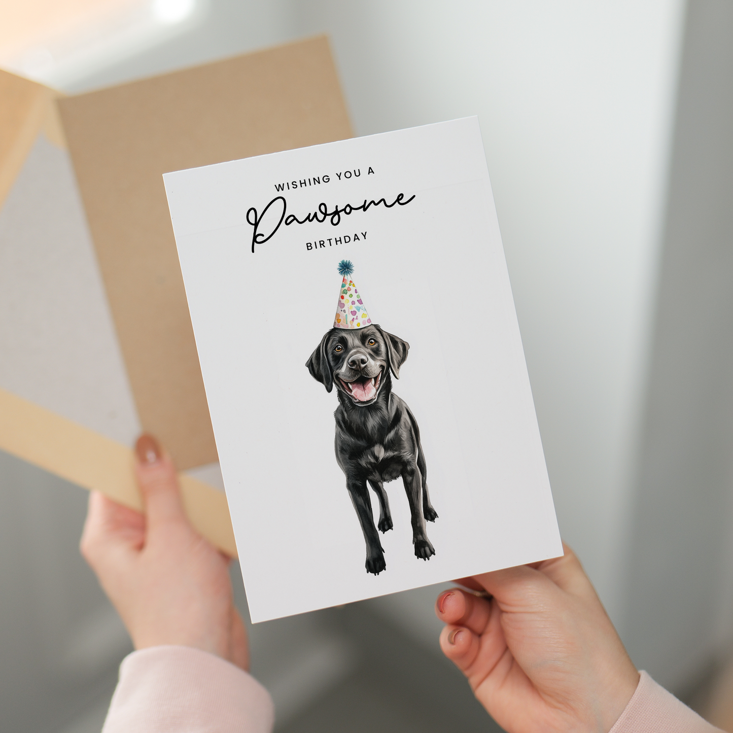 Black Labrador Birthday Card – Cute Dog Lover Card with Party Hat – Pawsome Birthday Greeting Card for Dog Owners