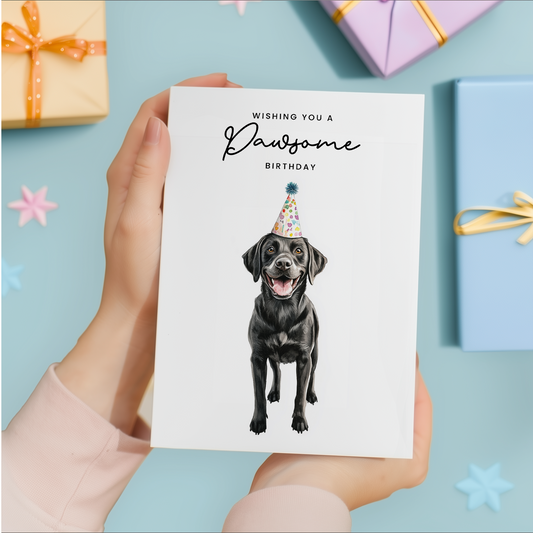 Black Labrador Birthday Card – Cute Dog Lover Card with Party Hat – Pawsome Birthday Greeting Card for Dog Owners