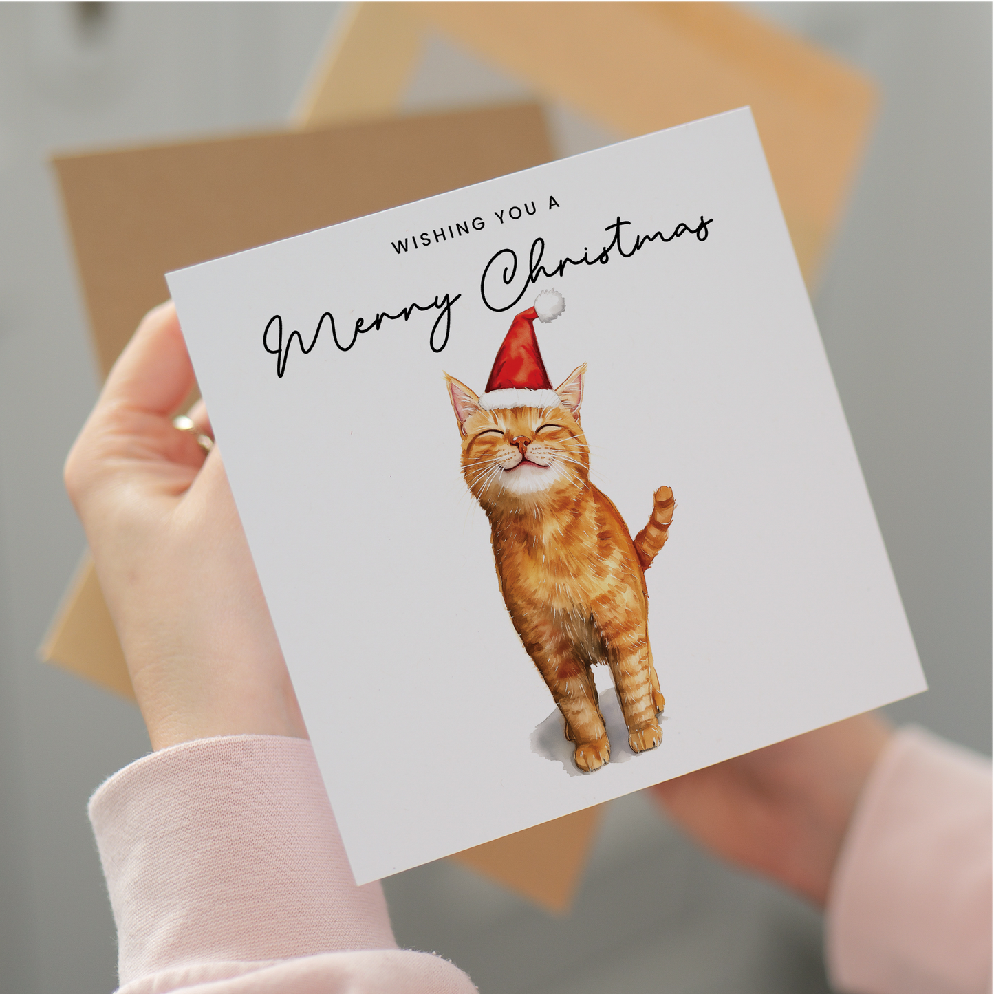 Ginger Cat Christmas Card – Cute Cat Lover Card – Eco Friendly “Merry Christmas” Card – Orange Tabby Cat Holiday Card