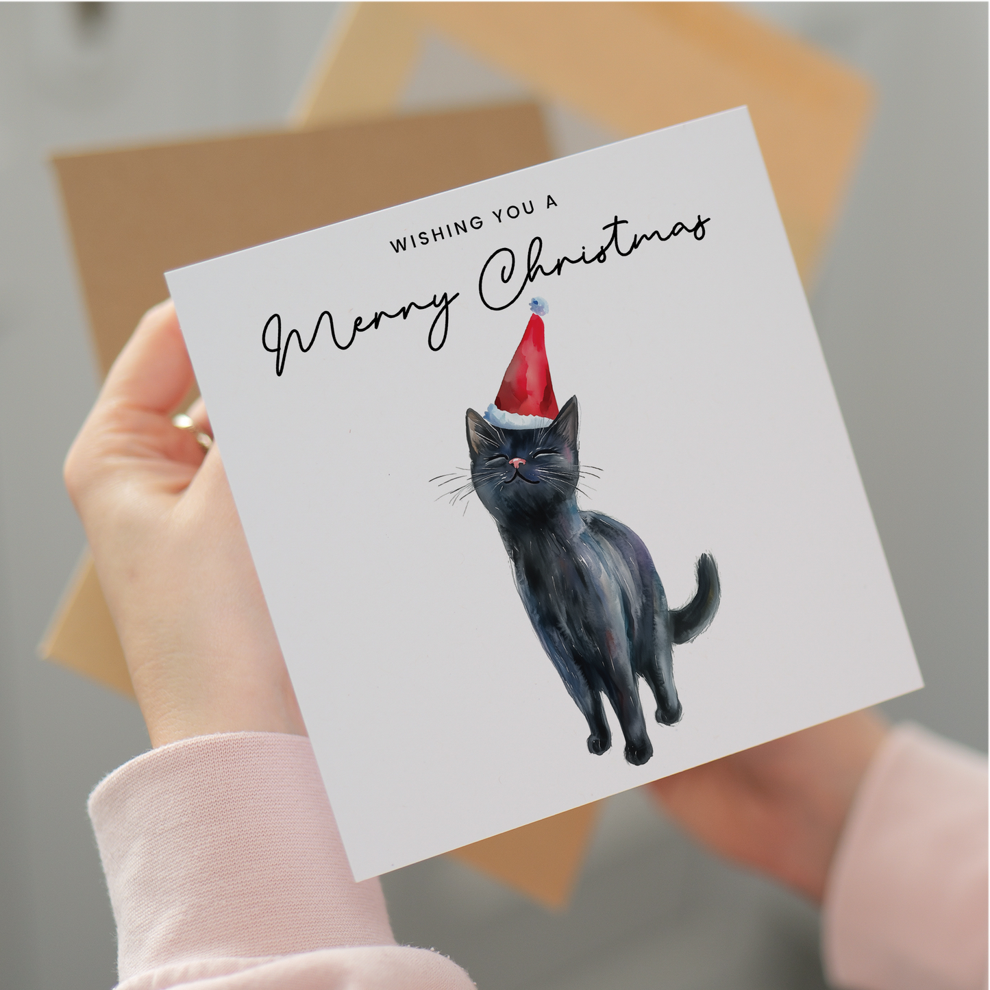 Black Cat Christmas Card – Cute Cat Lover Christmas Card – Eco Friendly “Merry Christmas” Card – Black Kitten Holiday Card