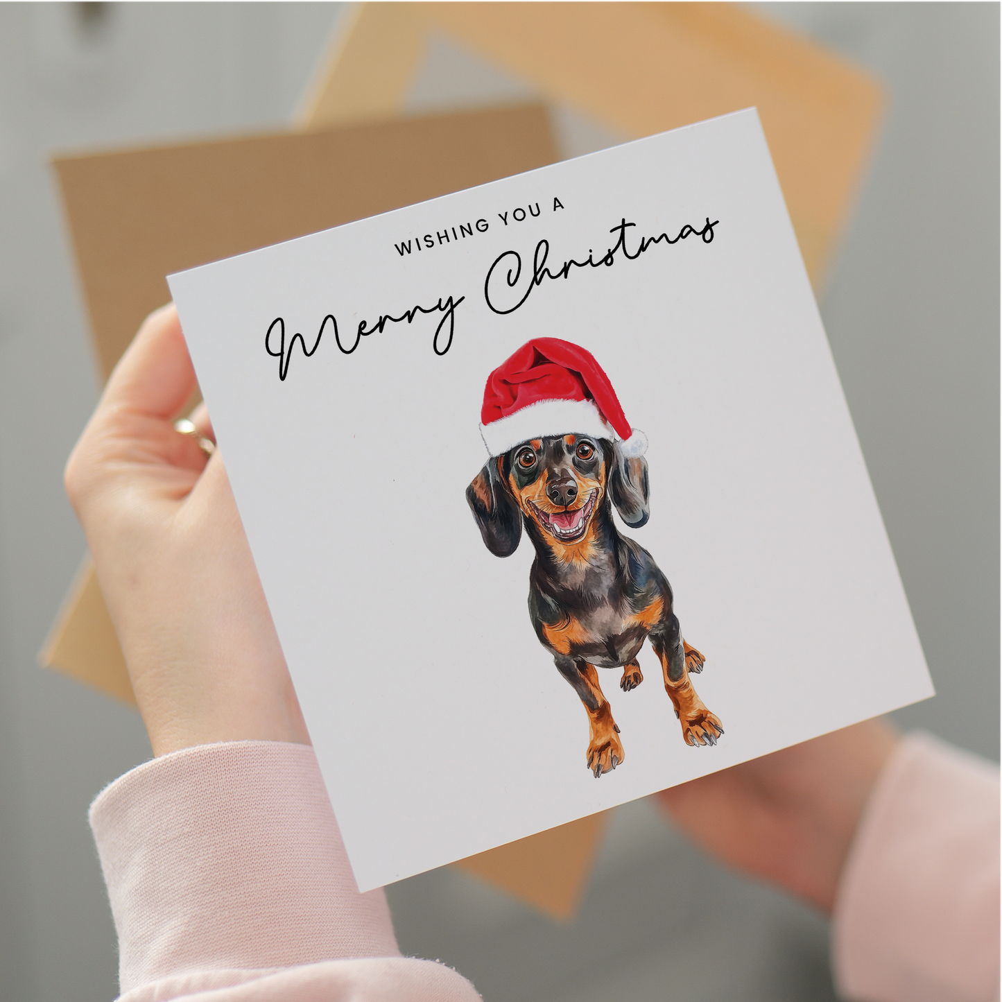 Dachshund Dog Christmas Card – Cute Dog Lover Christmas Card – Eco Friendly “Merry Christmas” Card – Dachshund Holiday Card