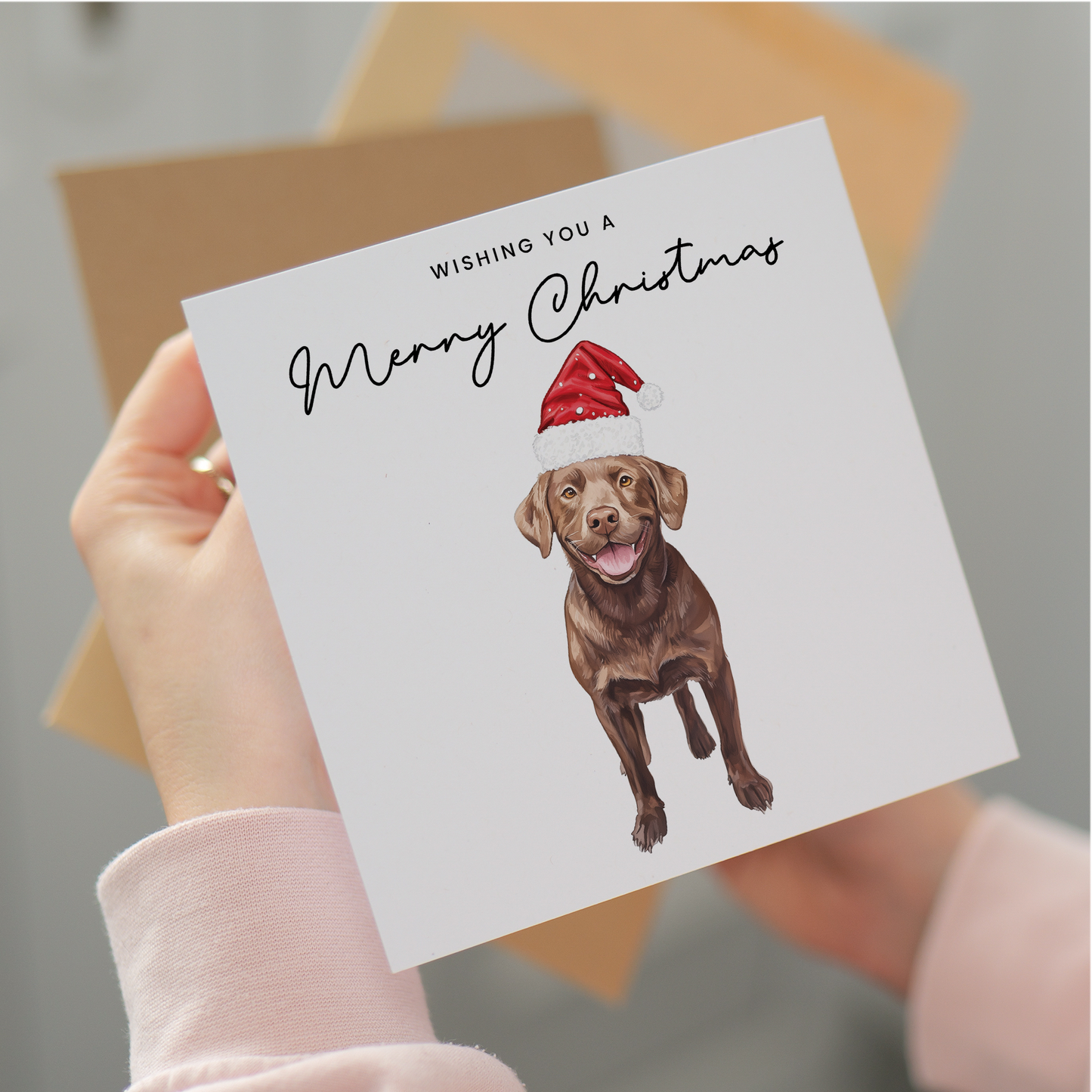Chocolate Labrador Dog Christmas Card – Cute Dog Lover Christmas Card – Eco Friendly “Merry Christmas” Card – Chocolate Labrador Holiday Card