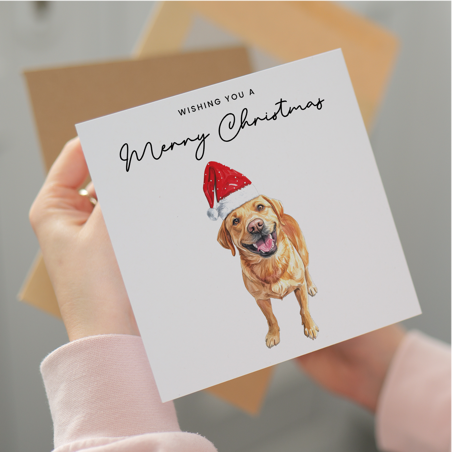 Yellow Labrador Dog Christmas Card – Cute Dog Lover Christmas Card – Eco Friendly “Merry Christmas” Card – Yellow Labrador Holiday Card