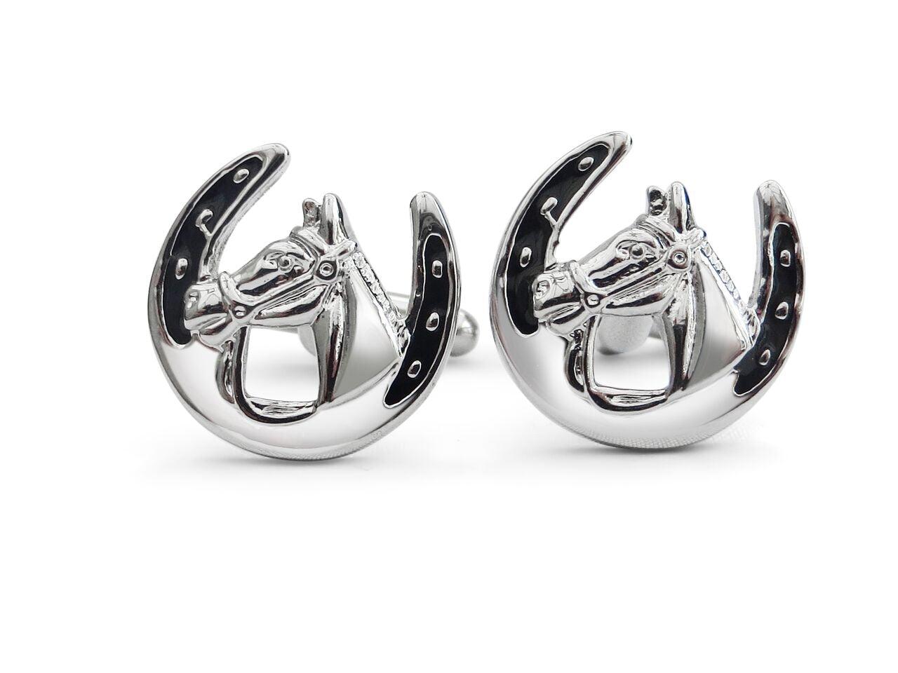 horse and horseshoe silver cufflinks
