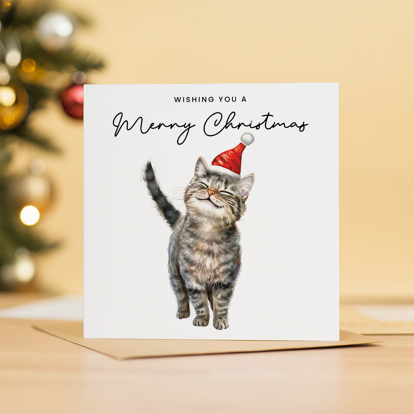 Cat Christmas Card – Cute Tabby Cat Lover Card – Eco Friendly “Merry Christmas” Card – Funny Pet Holiday Card