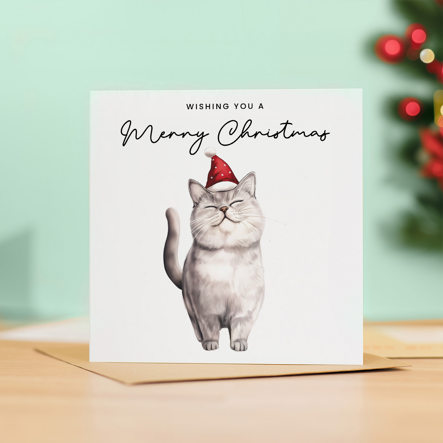 British Shorthair Cat Christmas Card – Cute Cat Lover Card – Eco Friendly “Merry Christmas” Card – Funny Pet Holiday Card