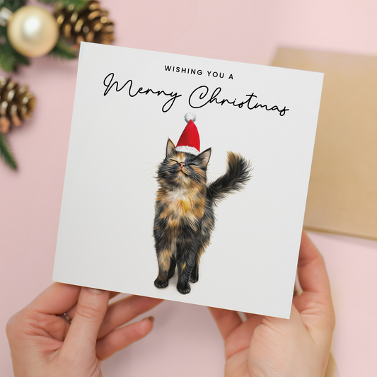 Tortoiseshell Cat Christmas Card – Cute Cat Lover Card – Eco Friendly “Merry Christmas” Card – Funny Pet Holiday Card