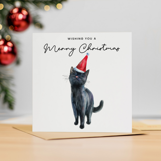 Black Cat Christmas Card – Cute Cat Lover Christmas Card – Eco Friendly “Merry Christmas” Card – Black Kitten Holiday Card