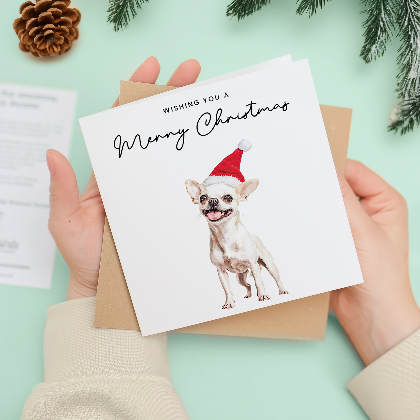 Chihuahua Dog Christmas Card – Cute Dog Lover Christmas Card – Eco Friendly “Merry Christmas” Card – Chihuahua Holiday Card