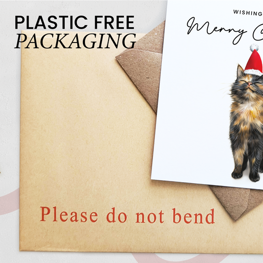 Tortoiseshell Cat Christmas Card – Cute Cat Lover Card – Eco Friendly “Merry Christmas” Card – Funny Pet Holiday Card