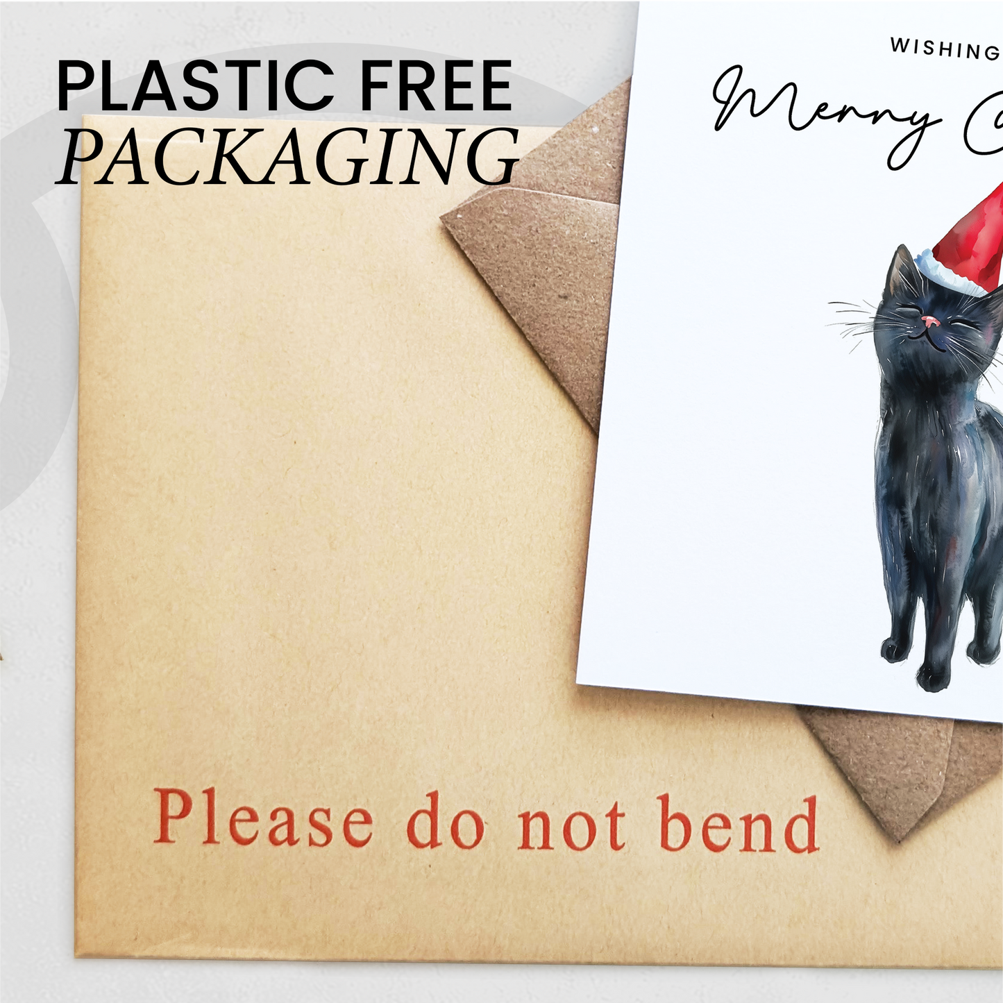 Black Cat Christmas Card – Cute Cat Lover Christmas Card – Eco Friendly “Merry Christmas” Card – Black Kitten Holiday Card