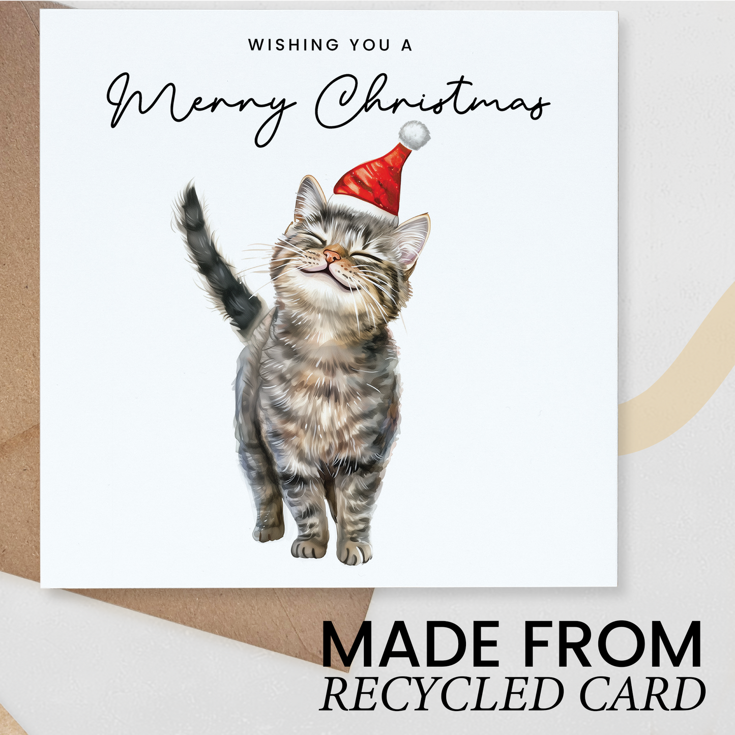 Cat Christmas Card – Cute Tabby Cat Lover Card – Eco Friendly “Merry Christmas” Card – Funny Pet Holiday Card