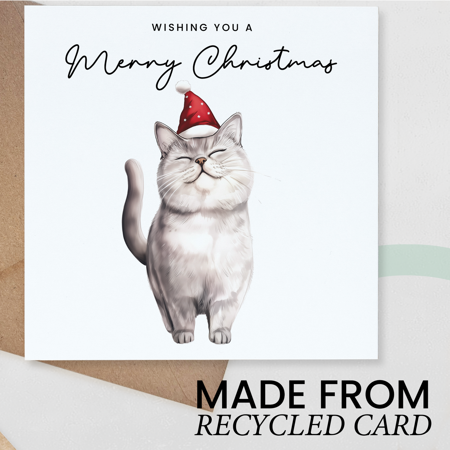 British Shorthair Cat Christmas Card – Cute Cat Lover Card – Eco Friendly “Merry Christmas” Card – Funny Pet Holiday Card