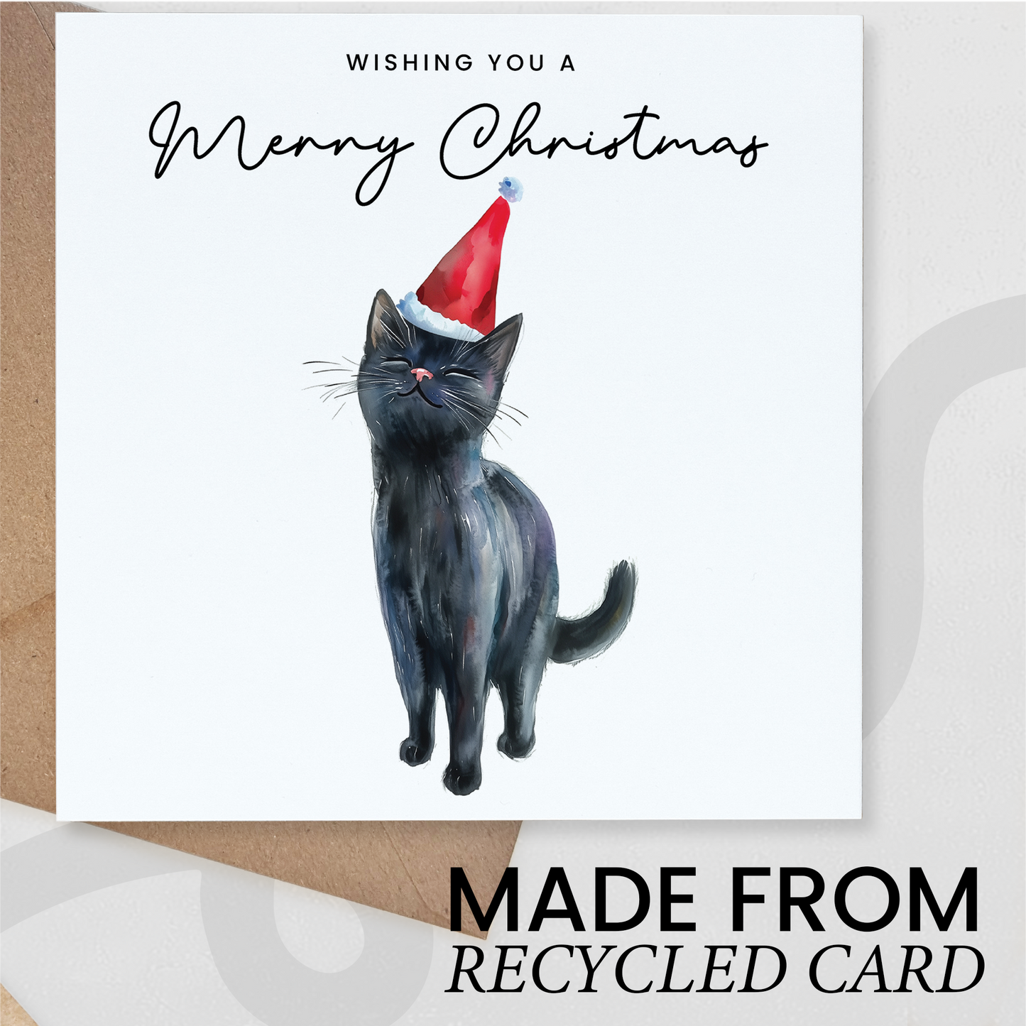 Black Cat Christmas Card – Cute Cat Lover Christmas Card – Eco Friendly “Merry Christmas” Card – Black Kitten Holiday Card