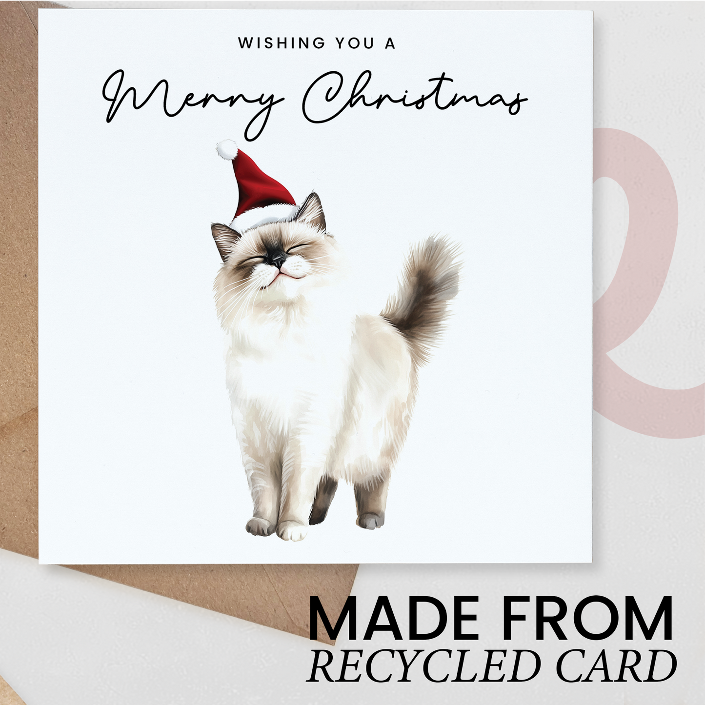 Ragdoll Cat Christmas Card – Cute Cat Lover Christmas Card – Eco Friendly “Merry Christmas” Card – Ragdoll Kitten Holiday Card