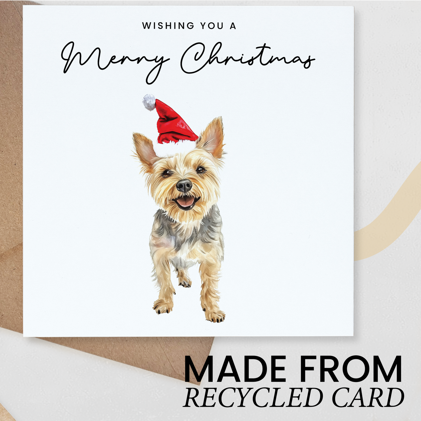 Yorkshire Terrier Dog Christmas Card – Cute Dog Lover Christmas Card – Eco Friendly “Merry Christmas” Card – Yorkshire Terrier Holiday Card