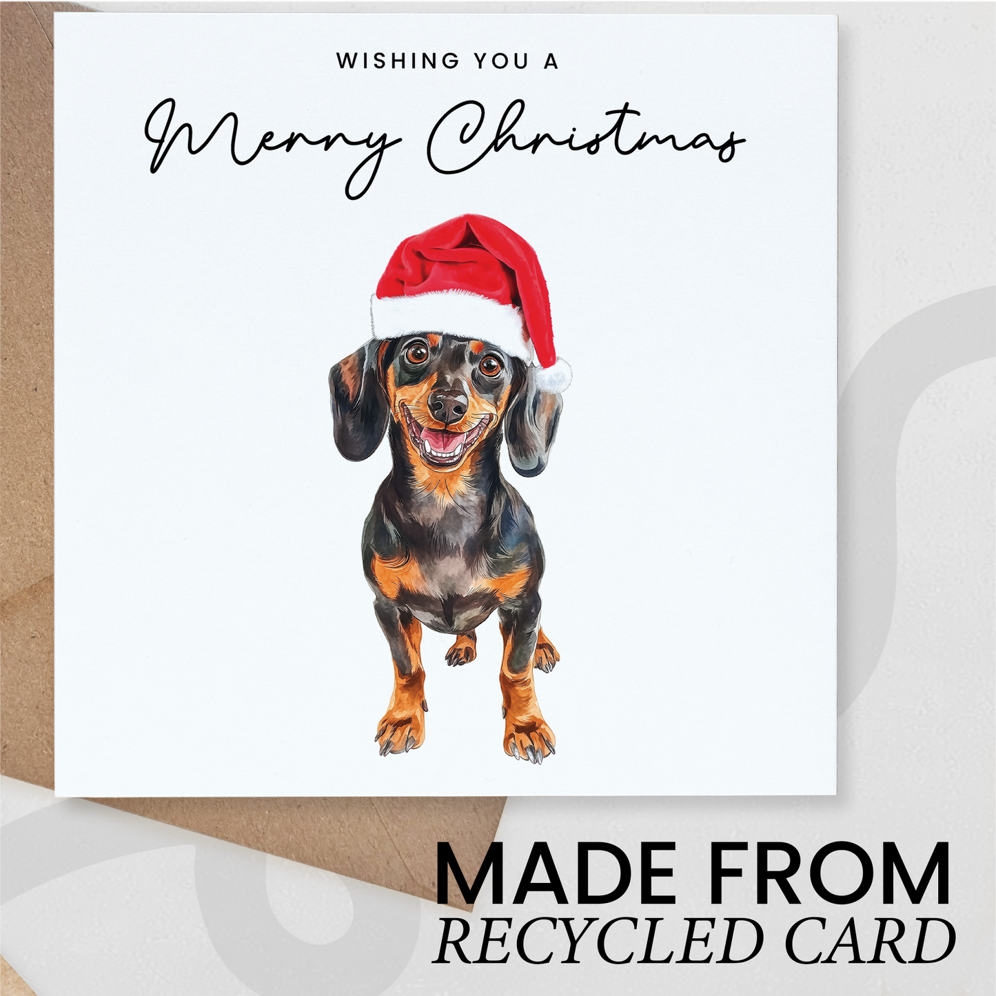 Dachshund Dog Christmas Card – Cute Dog Lover Christmas Card – Eco Friendly “Merry Christmas” Card – Dachshund Holiday Card