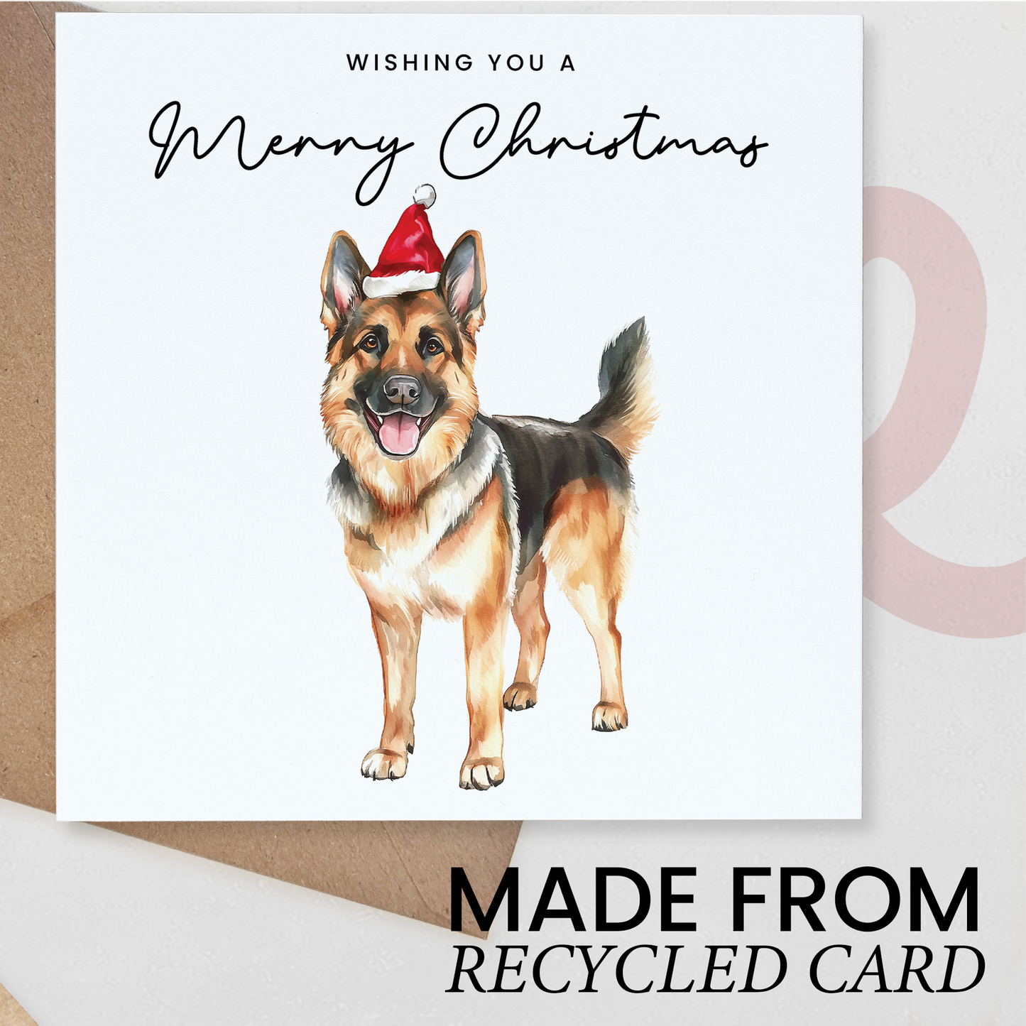 German Shepherd Dog Christmas Card – Cute Dog Lover Christmas Card – Eco Friendly “Merry Christmas” Card – German Shepherd Holiday Card