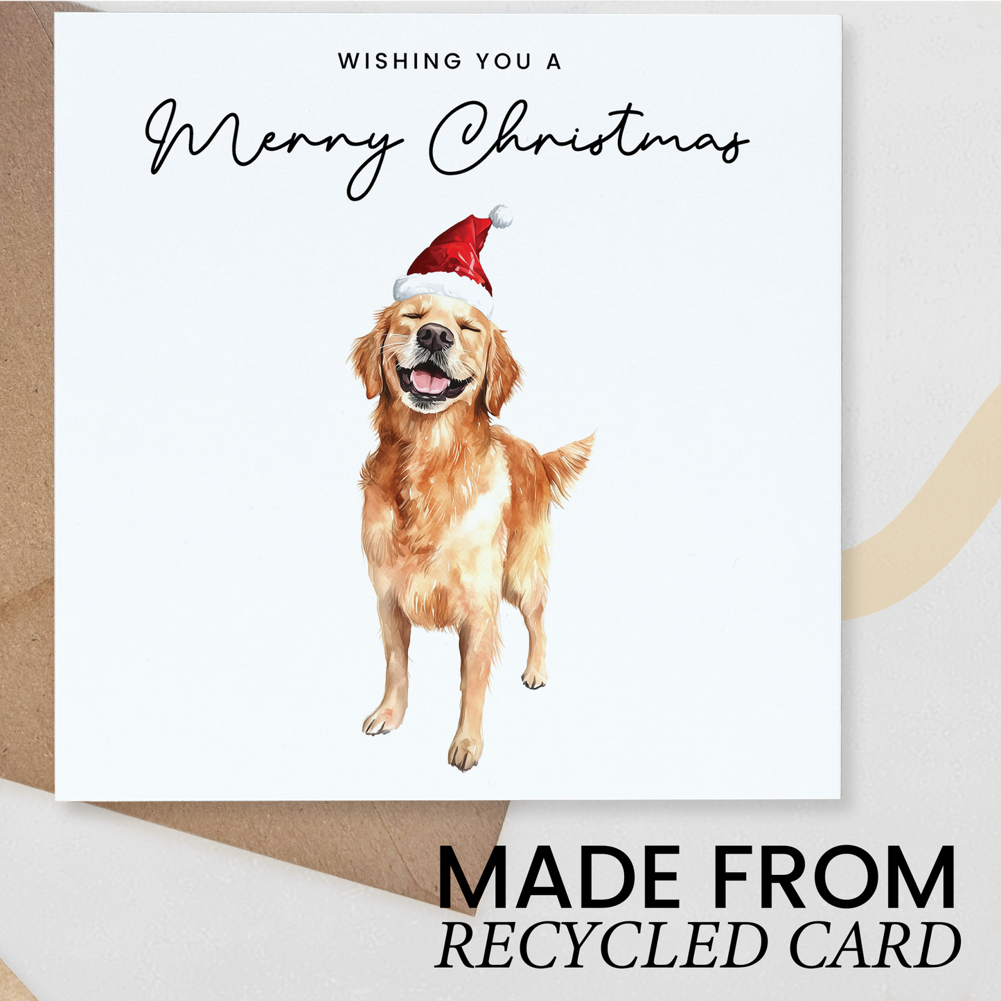 Golden Retriever Dog Christmas Card – Cute Dog Lover Christmas Card – Eco Friendly “Merry Christmas” Card – Golden Retriever Holiday Card