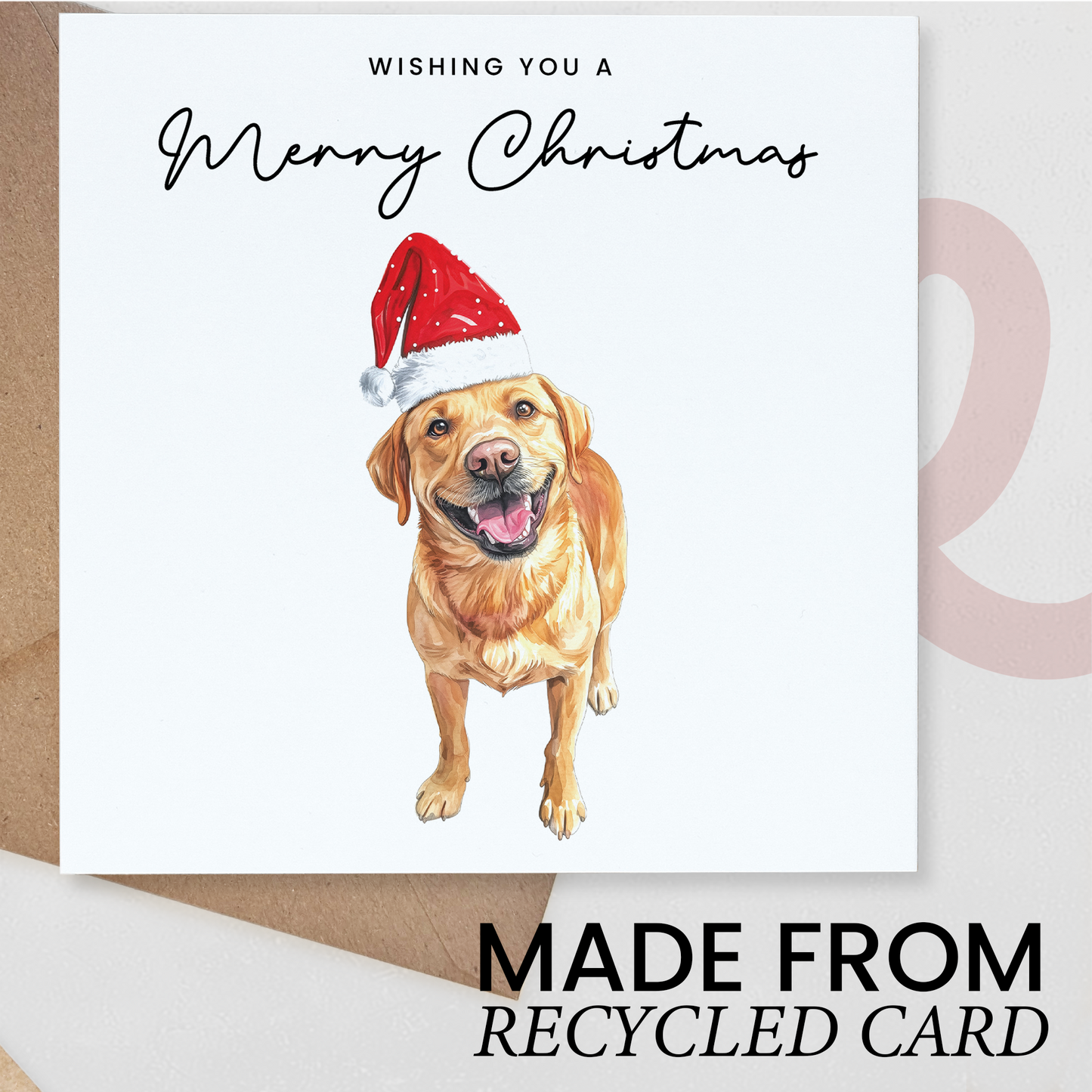 Yellow Labrador Dog Christmas Card – Cute Dog Lover Christmas Card – Eco Friendly “Merry Christmas” Card – Yellow Labrador Holiday Card