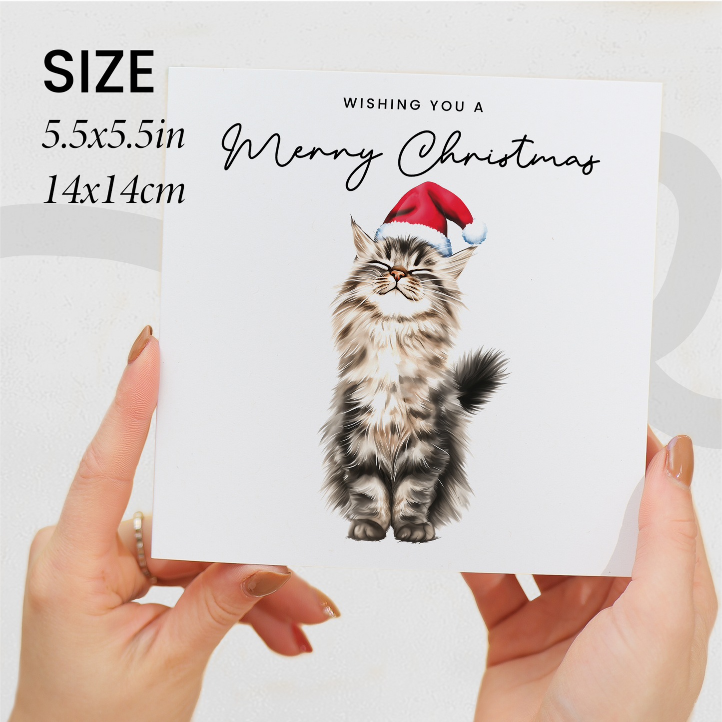 Fluffy Cat Christmas Card – Maine Coon Cat Lover Card – Eco Friendly “Merry Christmas” Card – Cute Pet Holiday Card