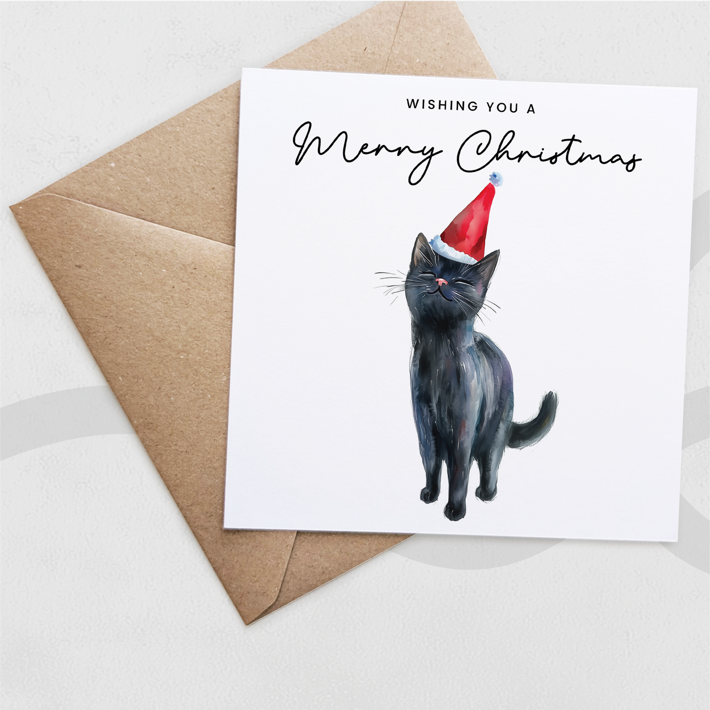 Black Cat Christmas Card – Cute Cat Lover Christmas Card – Eco Friendly “Merry Christmas” Card – Black Kitten Holiday Card
