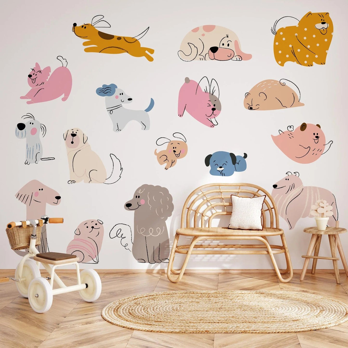 Hand Drawn Dogs Nursery Wall Decals - Cute Puppy Wall Stickers for Baby Room Décor & Kids Bedroom Art