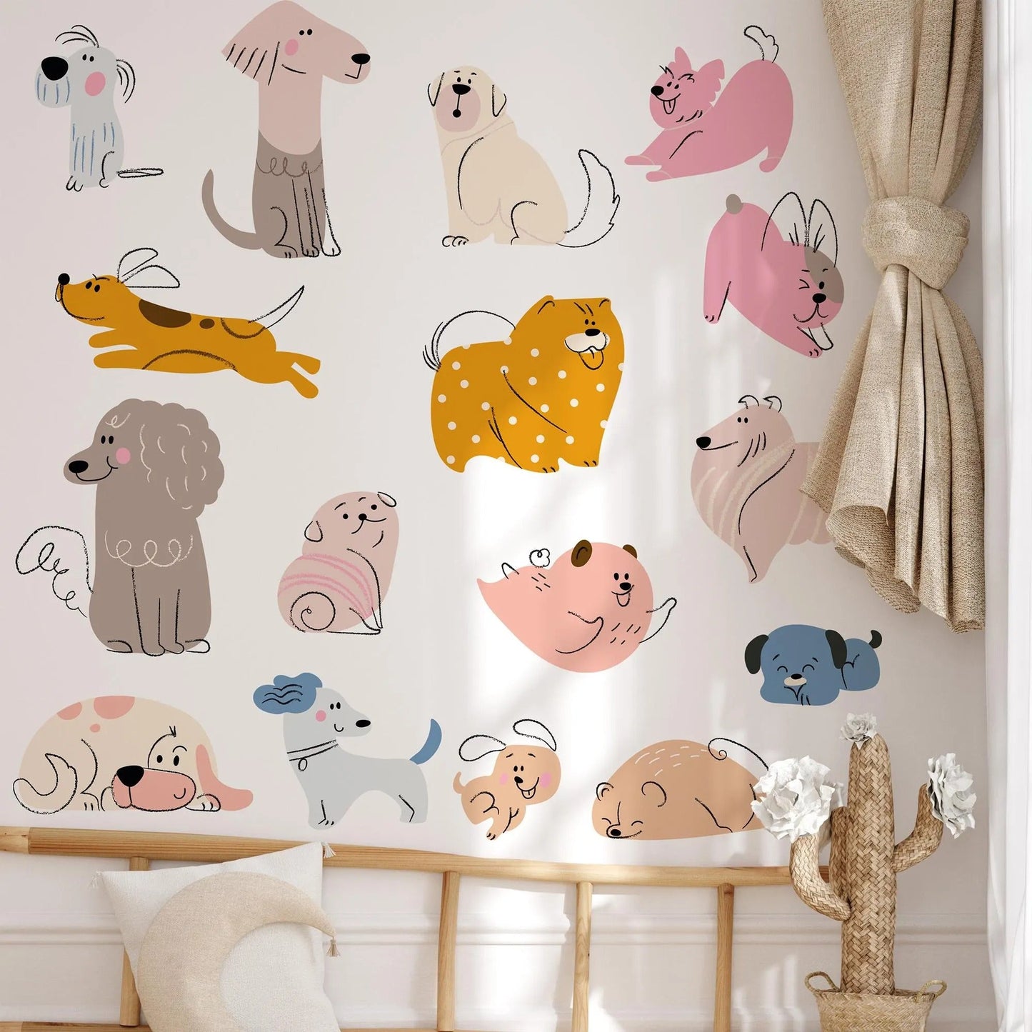 Hand Drawn Dogs Nursery Wall Decals - Cute Puppy Wall Stickers for Baby Room Décor & Kids Bedroom Art
