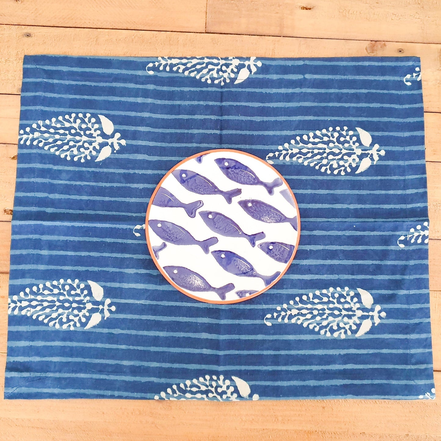 Indigo block-printed placemats set of 2, handmade table mats