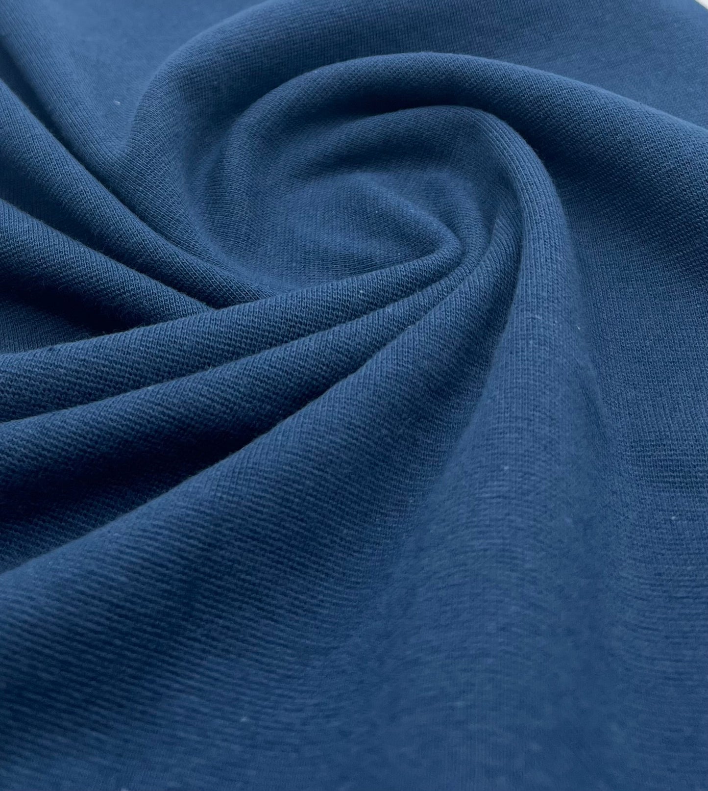 Indigo Jersey Cuffing Ribbing Fabric 270 GSM Cotton Knit 70cm Wide