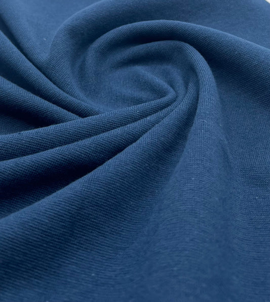 Indigo Jersey Cuffing Ribbing Fabric 270 GSM Cotton Knit 70cm Wide
