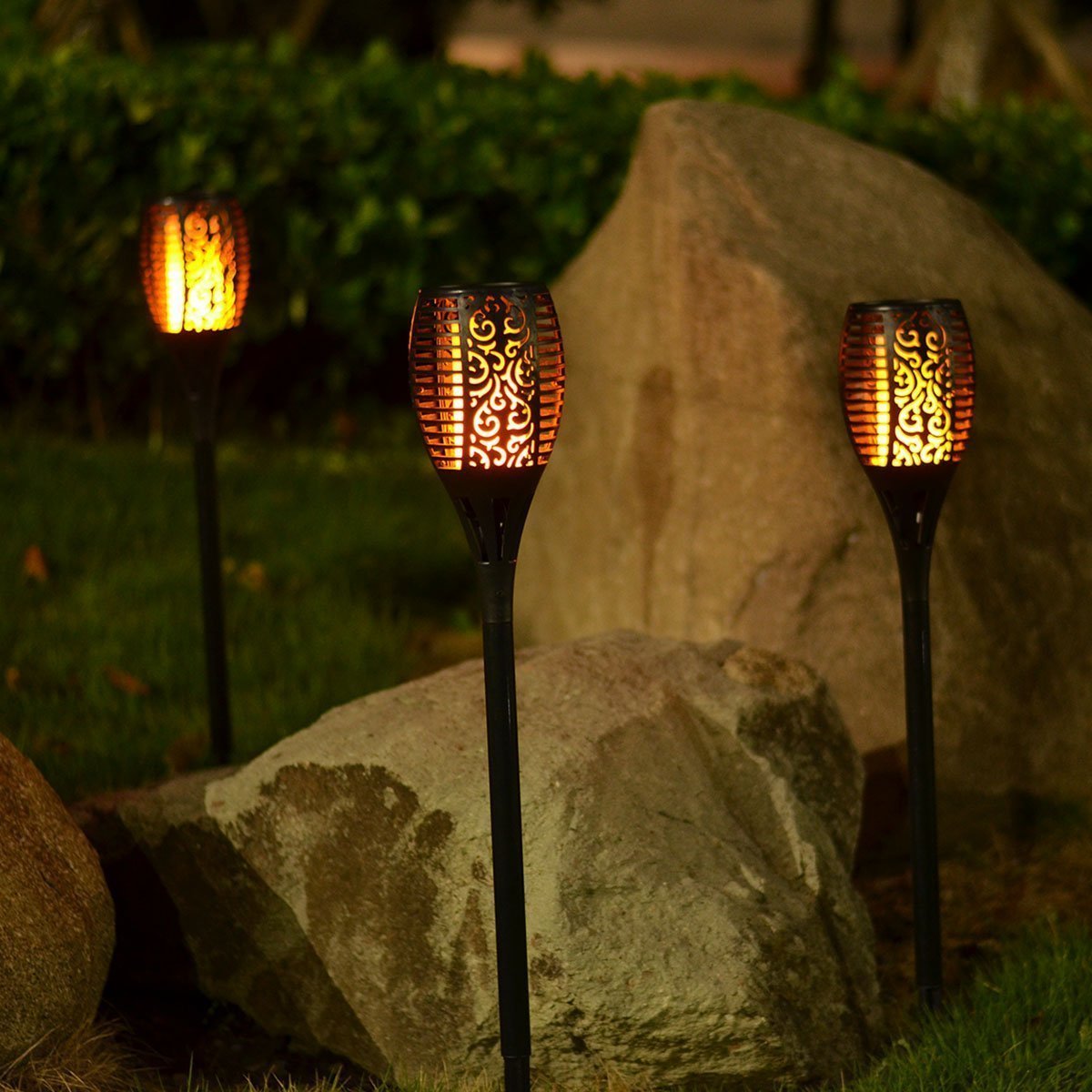 Solar Flickering Flame 96 LED Torch Wall / Ground Stake Lights