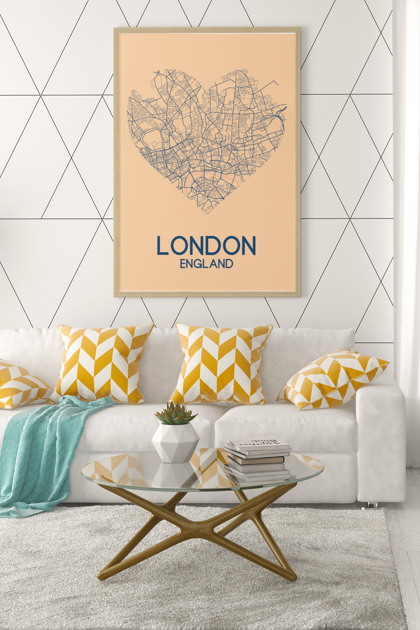 Love Heart Map Any City & Country Personalised Wall Decor Print with 10 New Styles