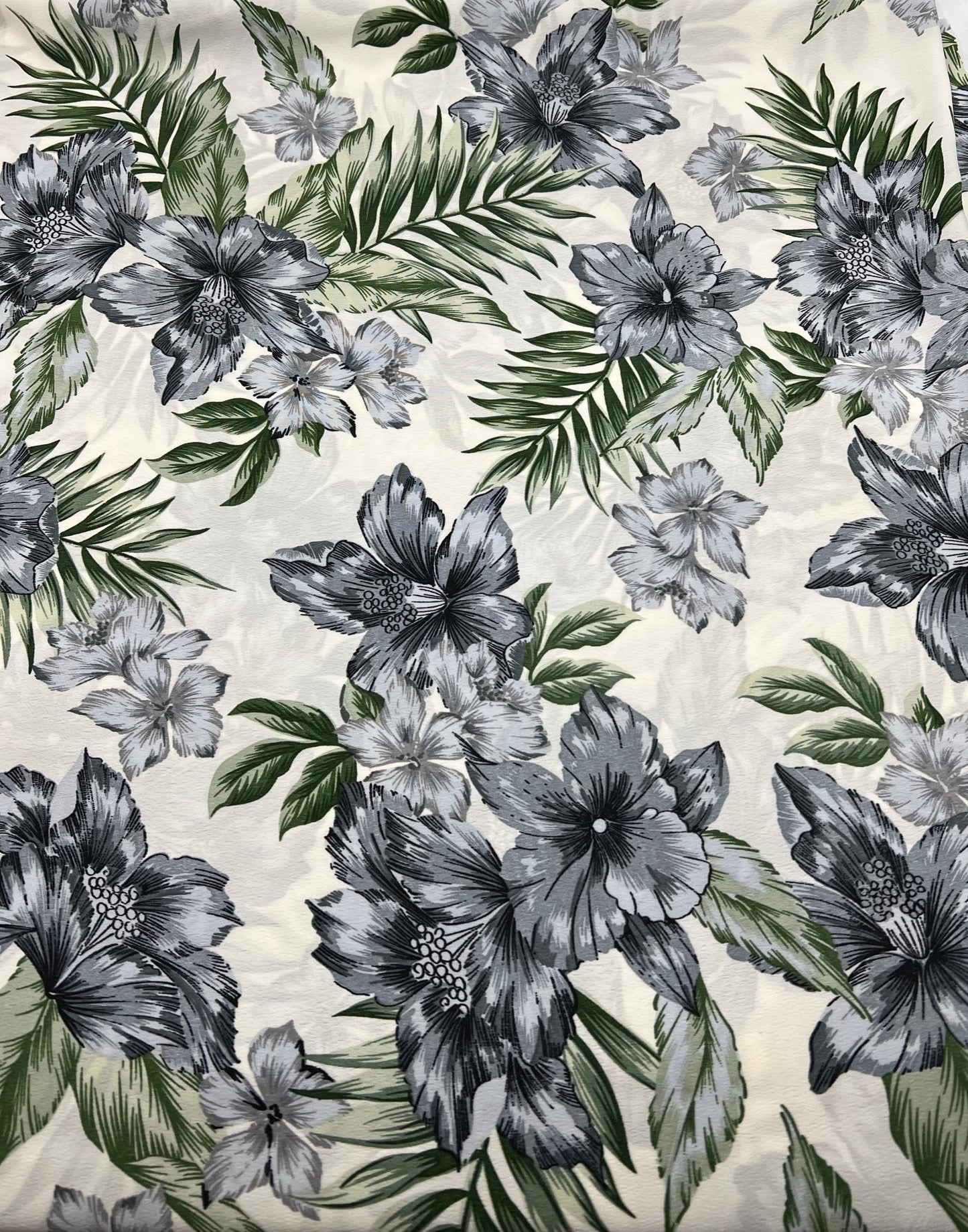 Ivory Blue Leaf Floral Lightweight Non Stretch Woven Fabric