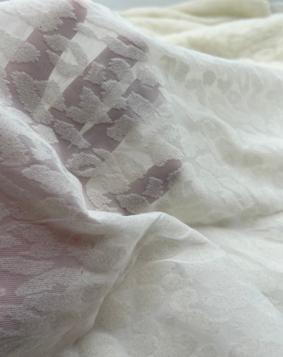 Ivory Cream Animal Embossed Mesh Fabric 2 Way Stretch