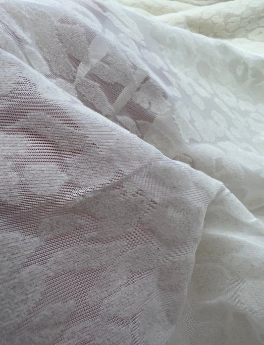 Ivory Cream Animal Embossed Mesh Fabric 2 Way Stretch