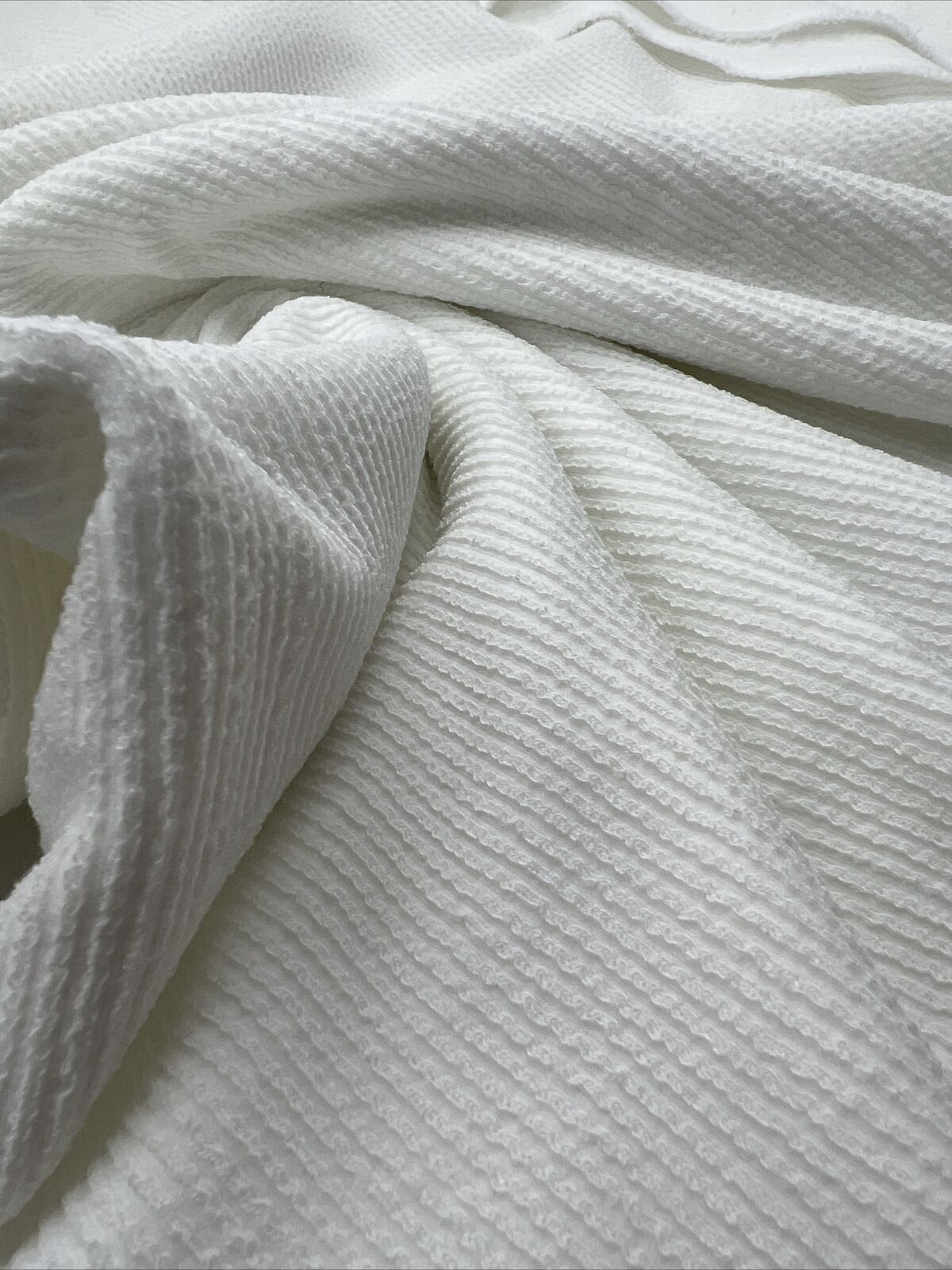 Ivory Crinkle Rib Stretch Fabric