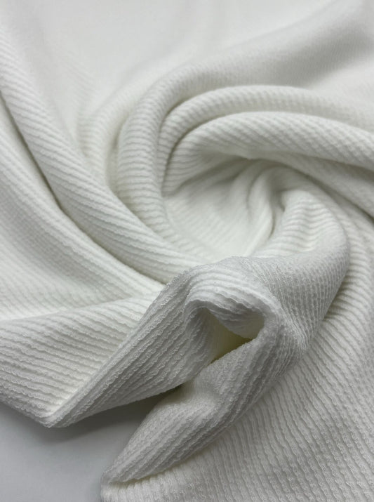 Ivory Crinkle Rib Stretch Fabric