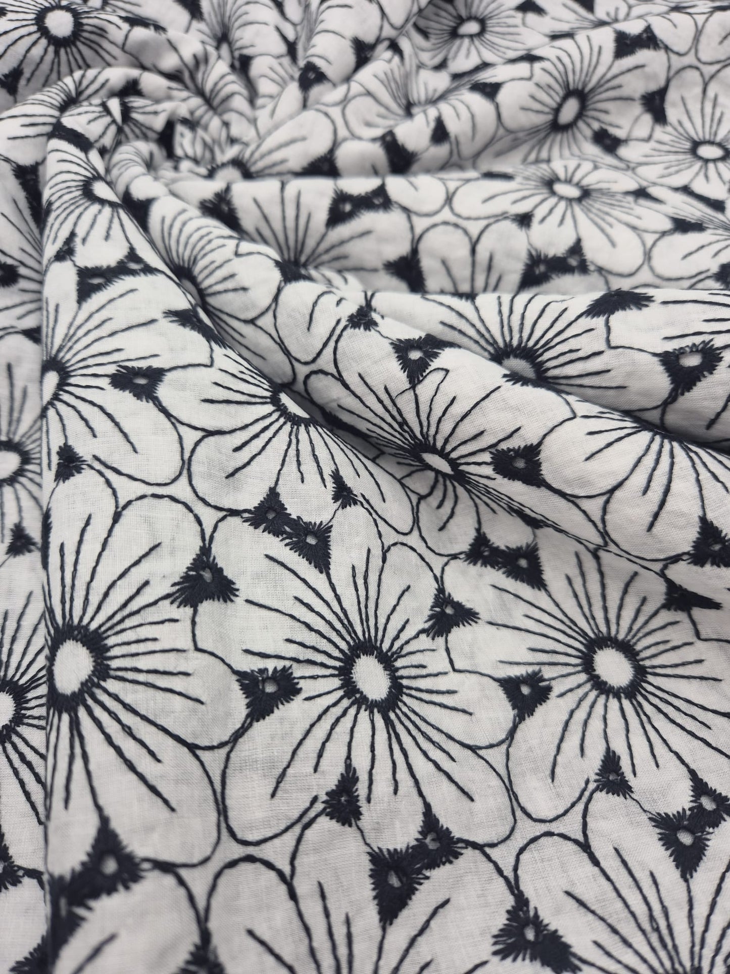 Ivory Embroidered Floral Lightweight Non Stretch Woven Fabric