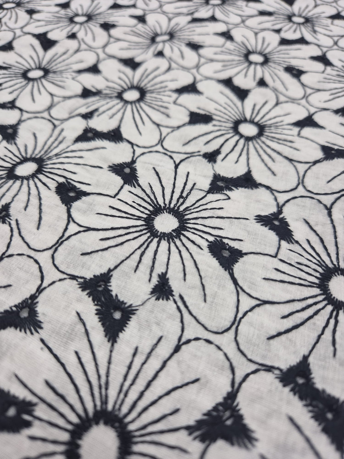 Ivory Embroidered Floral Lightweight Non Stretch Woven Fabric